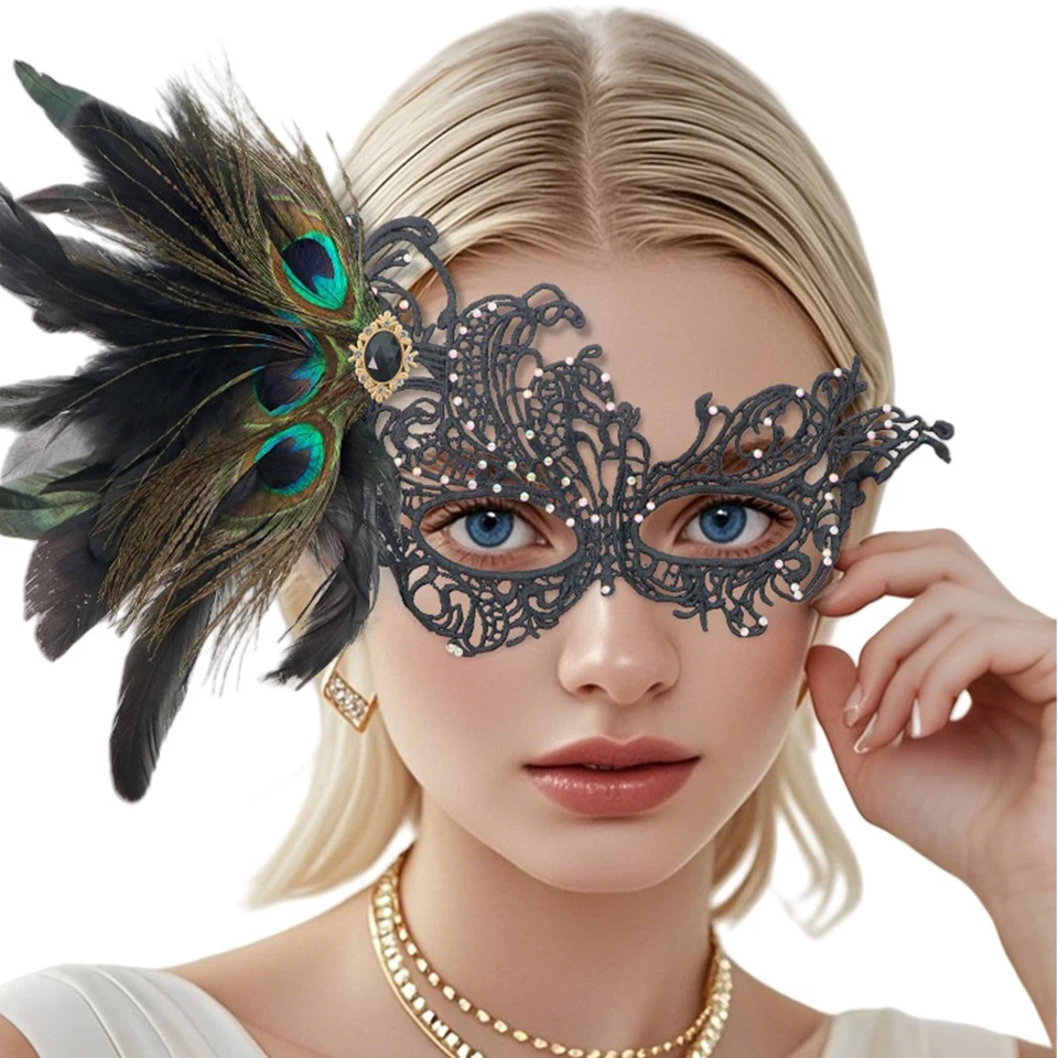 Sexy Ladies Masquerade Feather Venetian Mask Fancy Dress Party Eye Mask Props - Image 4 of 4