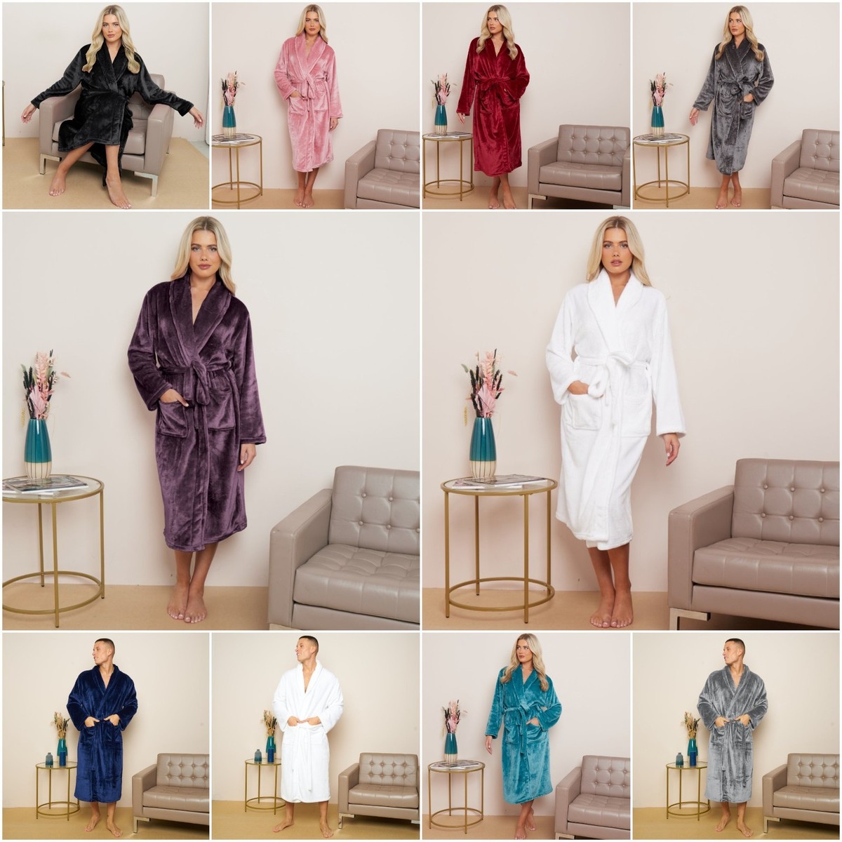 Flannel Sherpa Fleece Shawl Collar Unisex Bathrobes Dressing Gown - Main Image