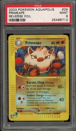 Pokemon Primeape Aquapolis Reevrse Holo Rare #29 PSA 9 Mint