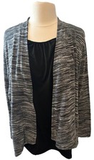 White Stag Gray/Blk/White Striated Cardigan w/ faux Blk Tank Insert Sz XL 