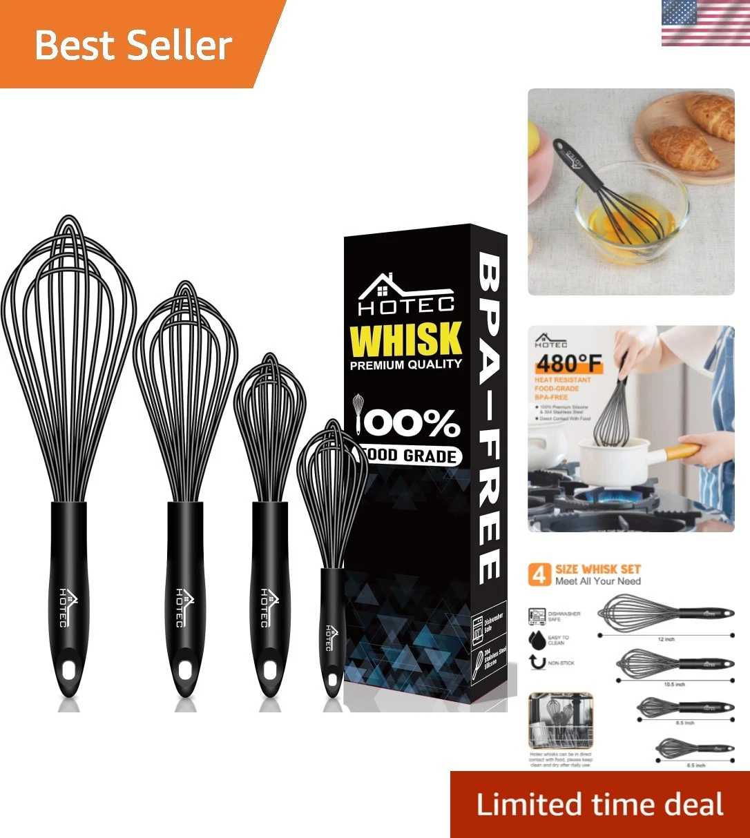 4 Pieces Silicone Whisks Set, Wire Balloon Whisks Egg Beater, Non-slip Handle...
Opens in a new wind