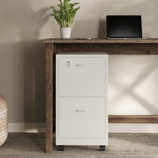 File Cabinet - 2-Drawer Cabinet with Lock and Deep Drawer Storage - Rolling F...