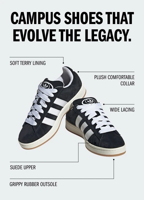 adidas Originals Campus 00s Black IF8768 Mens Size 8-13 New - Image 4 of 4