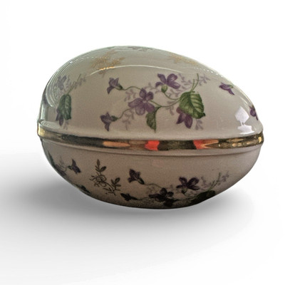 Norleans Japan Lusterware Porcelain Easter Egg Trinket Box Dresser Dish Vintage