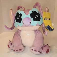 Disney Lilo & Stitch Angel Plush Pillow Buddy Hawaiian Sunglasses 10″ Pink NWT