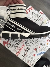 Dolce & Gabbana DG Sorrento Sock Black/White Logo Slip On Trainers UK 8.5