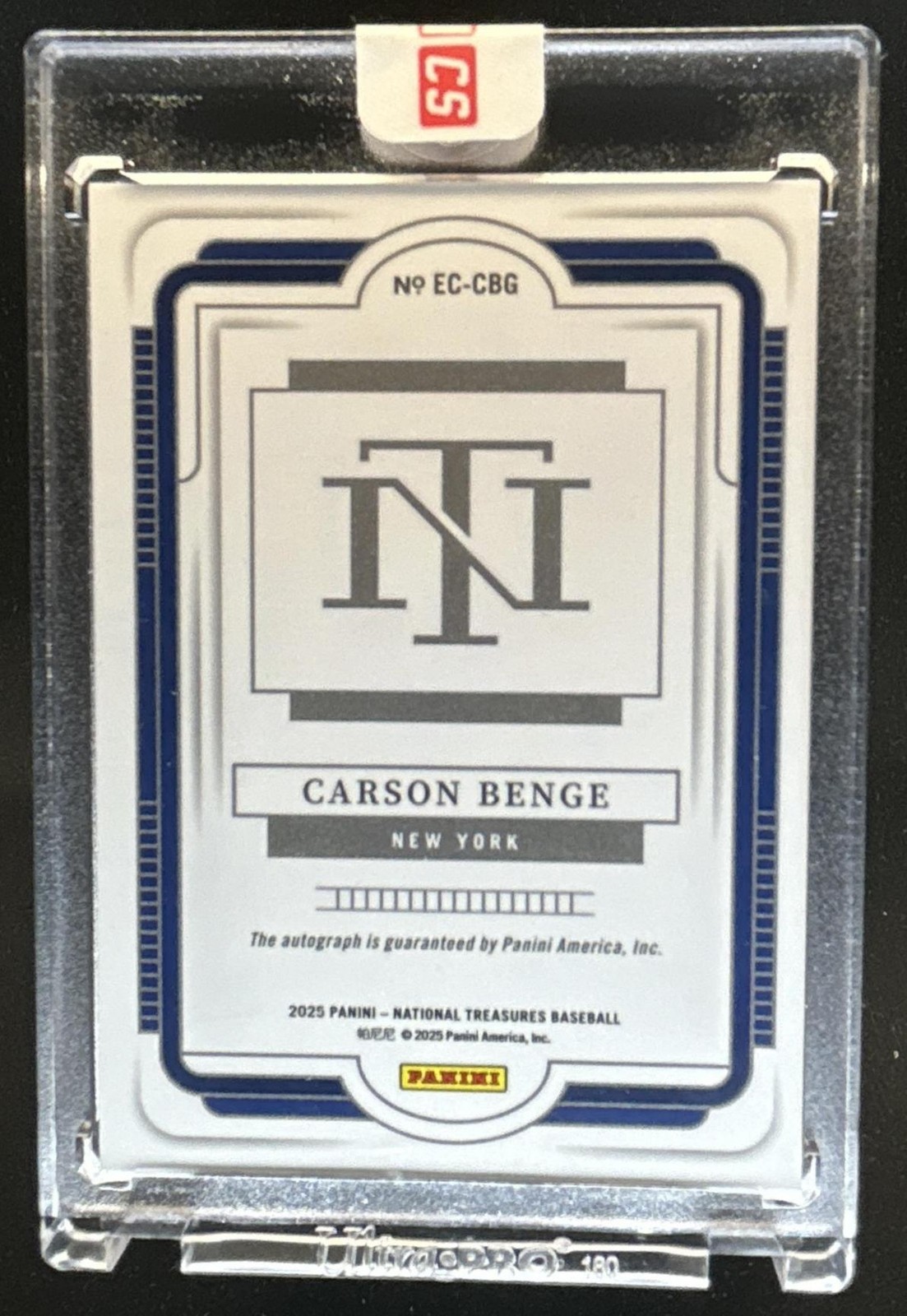 2025 Panini National Treasures Carson Benge Ecklar's Choice Signatures Auto #/99 view 2