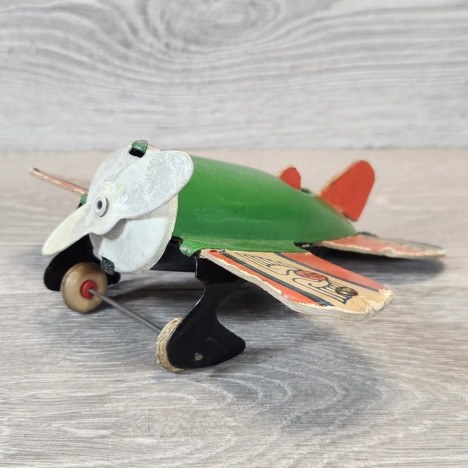 1930-е Straits Sky Hawk Трюковой Самолет Оловянный Картон Крылья и Белые Резиновые Колеса - Изображение 2 из 4