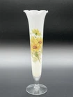 White Milk Glass Slender Frosted Ruffled Edge Vase Yellow Brown Eyed Susan VTG