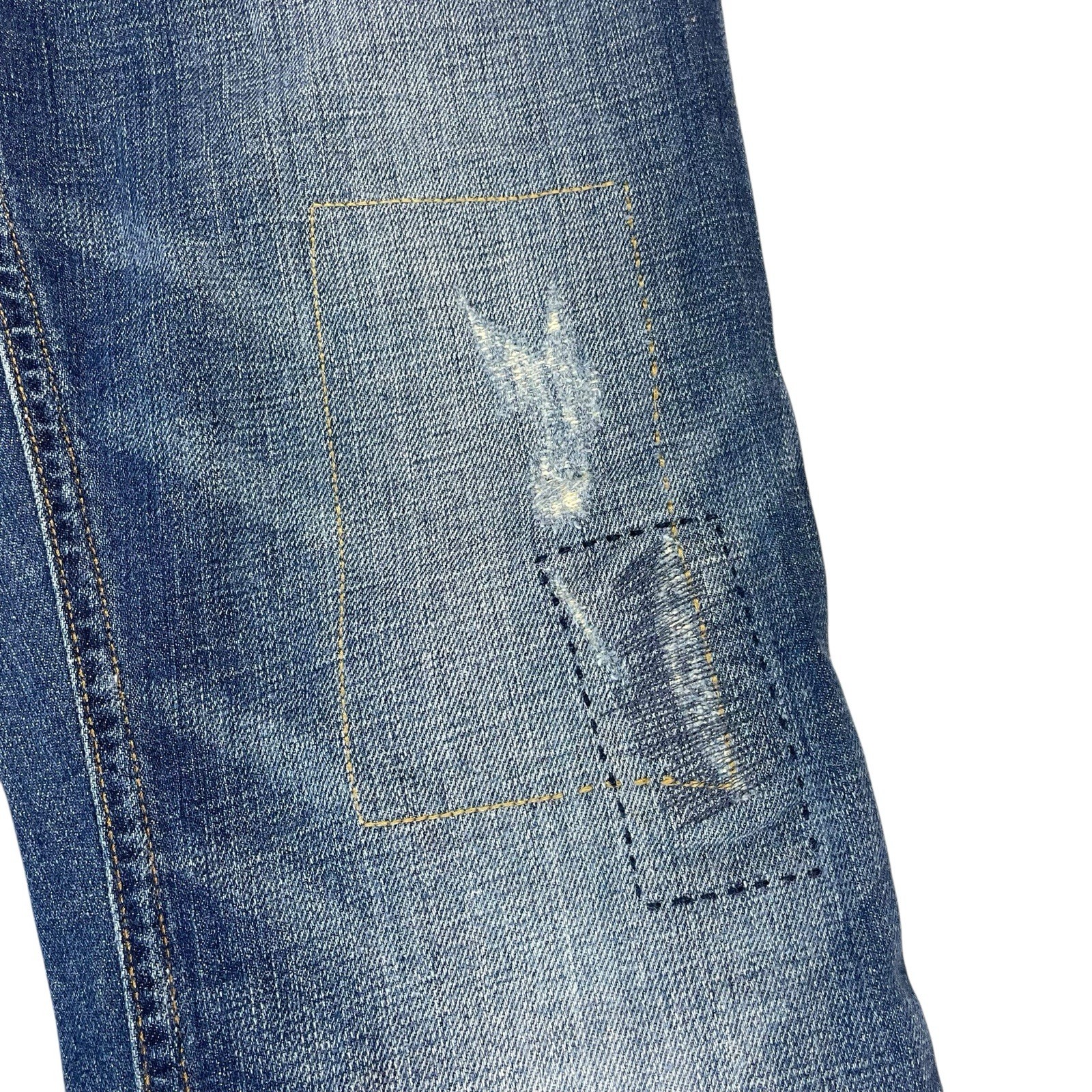 GAP 1969 Easy Straight Distressed Patchwork Blue … - image 2