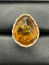 Vintage Adjustable Sterling Silver Baltic Amber Ring 8 Grams Size 7 B5