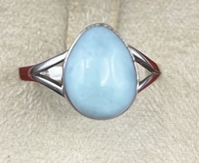Sterling Silver 925 Cabochon Blue Larimar Gemstone Ring Vintage Estate Size 9