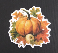Pumpkins Sitting In Fall Leaves Fall Thanksgiving Sticker 2.25" x 2.38" Y 