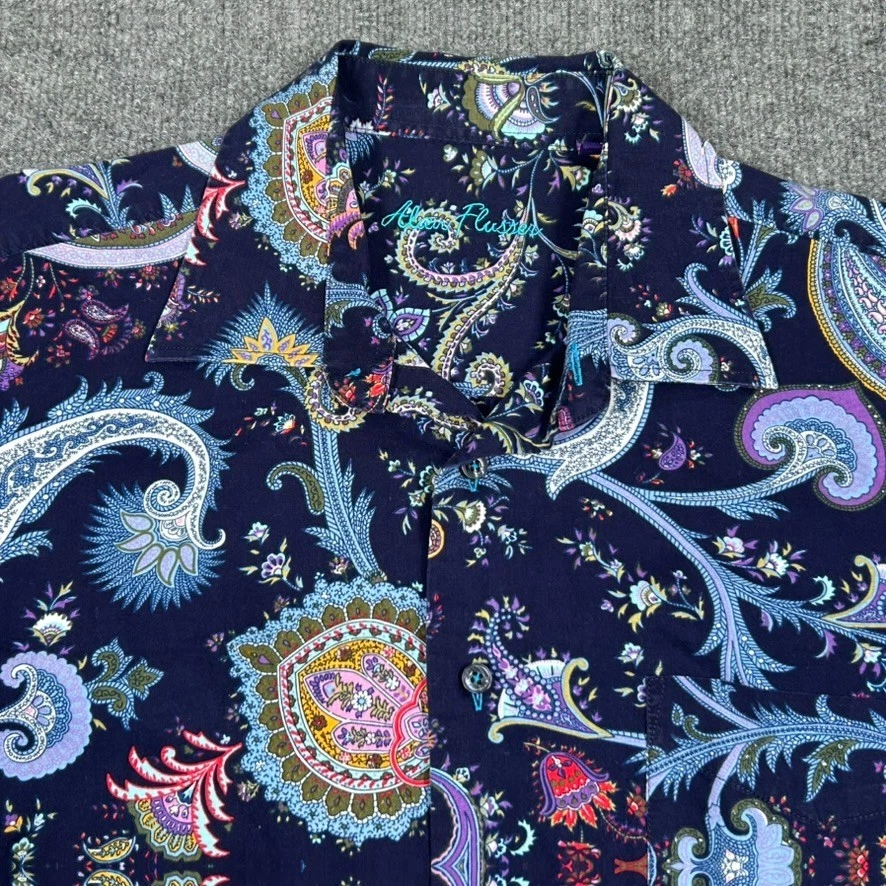 Camisa Alan River Para Hombres L Azul Marino Cachemira Floral Abotonada Manga Larga Foto 4 de 4