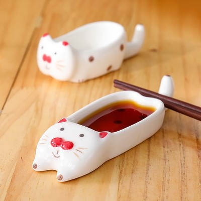 Cute Cat Ceramic Small Dish Mini Mustard Pesto Tomato Ketchup Soy Sauce Dish