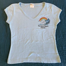 70's 80's Sunee Top, Women’s T-Shirt, V-Neck, Blue, Daytona Beach, Florida S/M