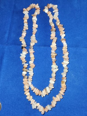 Estate Pink Cream & Brown Agate Stone Nugget Necklace   32 inches Extra long Wow