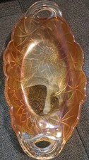 Lily Pons Amber Carnival Oval Handled Pickle Dish by Indiana Glass 9 5/8