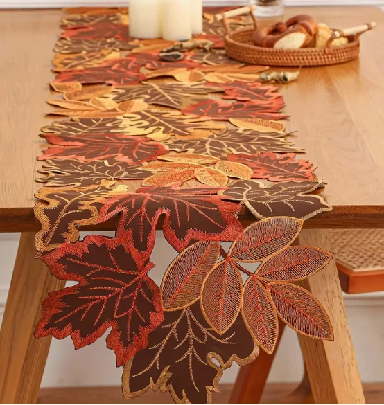 CORREDOR DE MESA - Elegante Corredor de Mesa Hojas de Otoño - Vibrante Diseño de Follaje de Otoño Foto 3 de 4