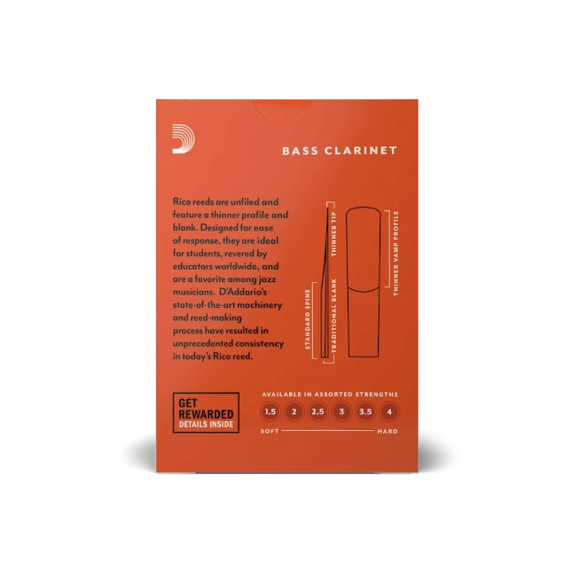 Anches D'Addario RICO Clarinette Basse "Orange Box" unfiled - toutes forces  - Photo 3/3