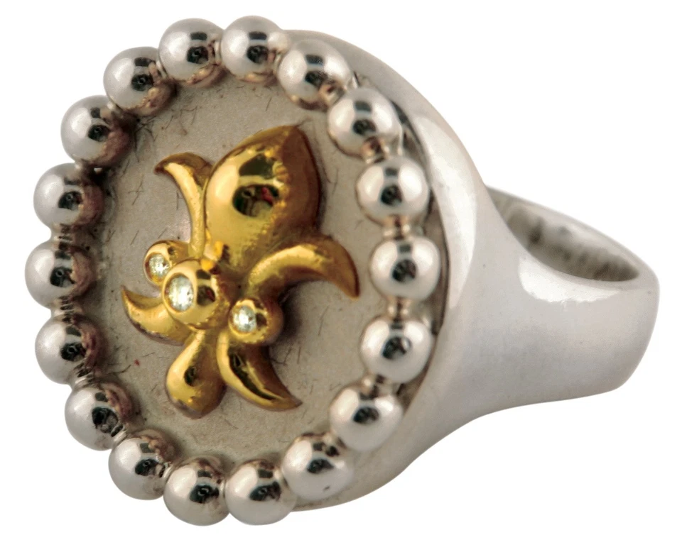 NUEVO: Anillo Flor de Lis-Oro 18K-Plata Esterlina-Diamantes-Unisex-Poder-Buena Suerte Foto 3 de 4