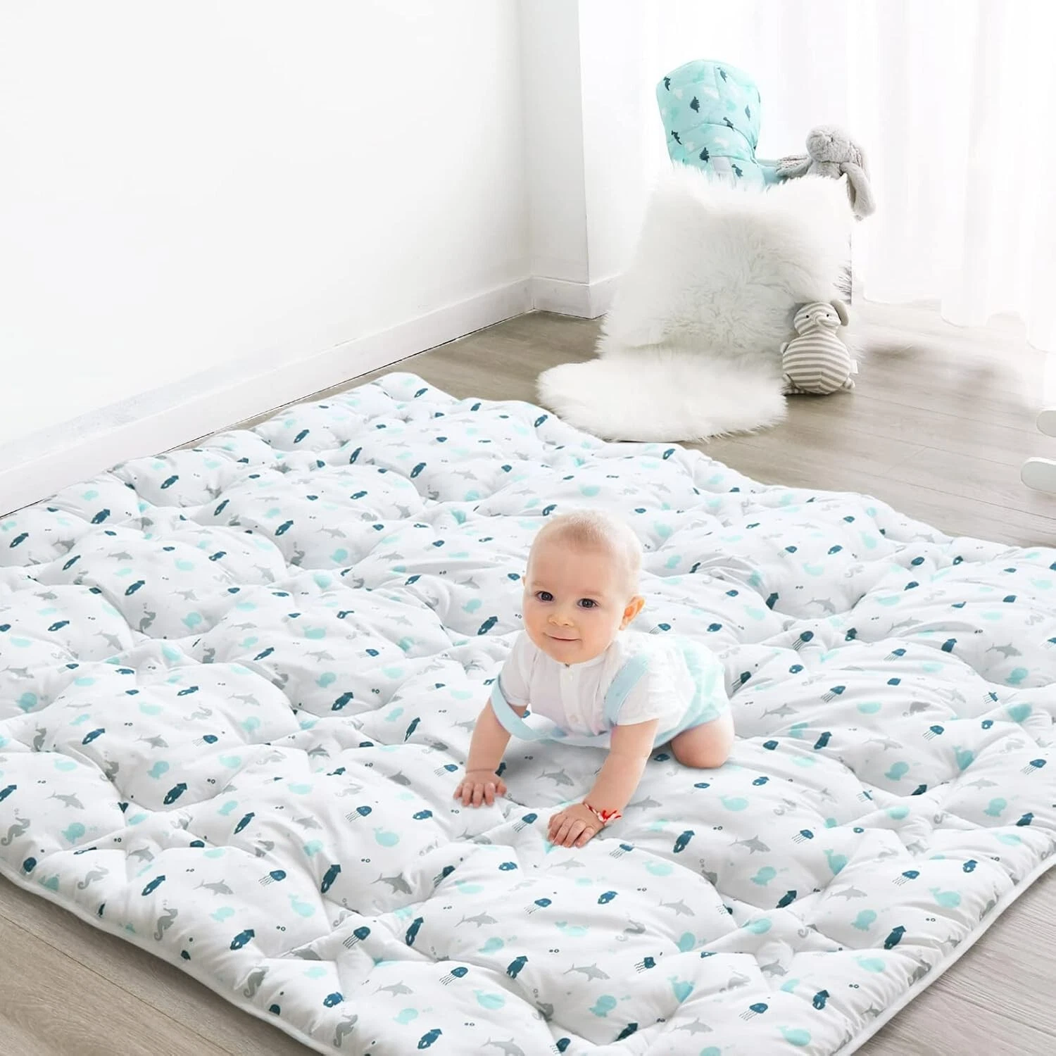 Baby Play Mat for 72''x59'' Playpen Non Slip Crawling Playmat for Floor Thick