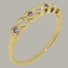 Massiver Damen-Ewigkeitsring 9 kt Gelbgold natürlicher Opal & Amethyst
