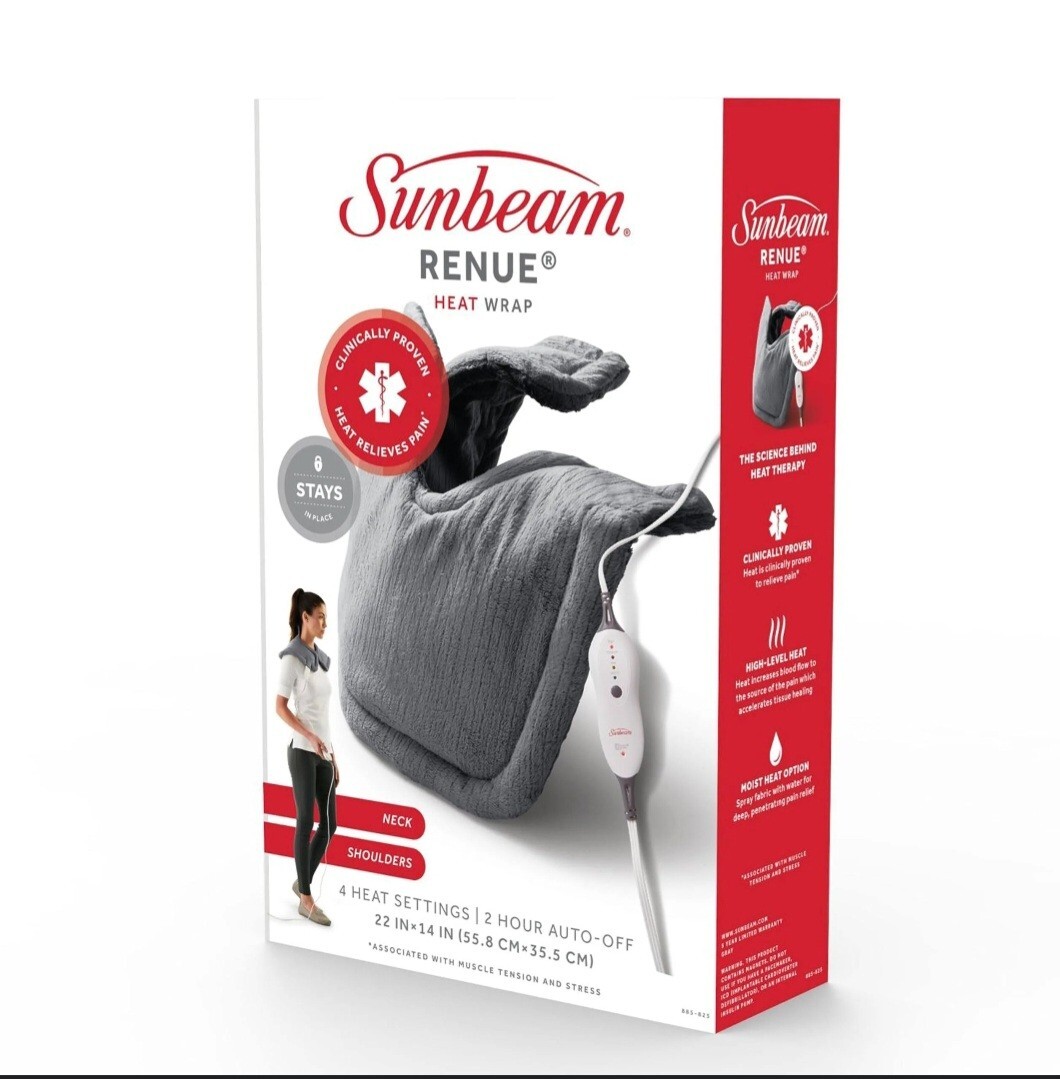 SUNBEAM RENUE HEAT WRAP NECK SHOULDERS 4 HEAT SETTING 22" X14" STAY N