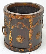 Antique Wooden Round Grain Mesaurement Paili Pot Original Old Brass Fitted