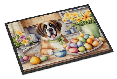 Saint Bernard Decorating Easter Eggs Doormat