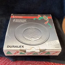 Vtg Duralex Saint-Gobain Christmas Tree 13" Tempered Glass ~ Set Of 4 Plates