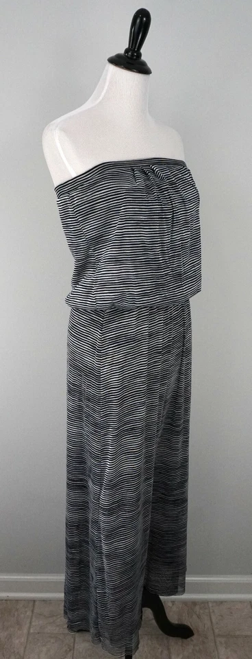Maxi Vestido CYNTHIA ROWLEY Negro Blanco Largo Sin Tirantes Talla Pequeña Usado en Excelente Condición Foto 3 de 4