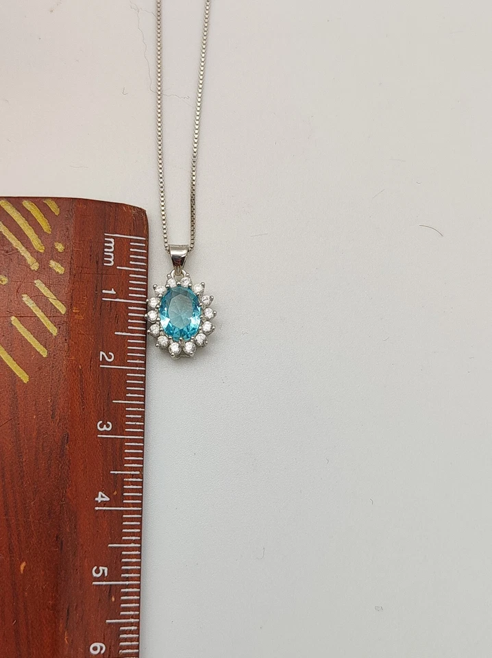 collana donna argento 925 con pendente kate pietra azzurra acquamarina - Immagine 3 di 4