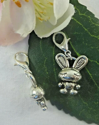 HASE LOVE HERZ SILBER ANHÄNGER OSTERHASE LIEBE CHARM ANHÄNGER KETTE HALSKETTE - Bild 1 von 2