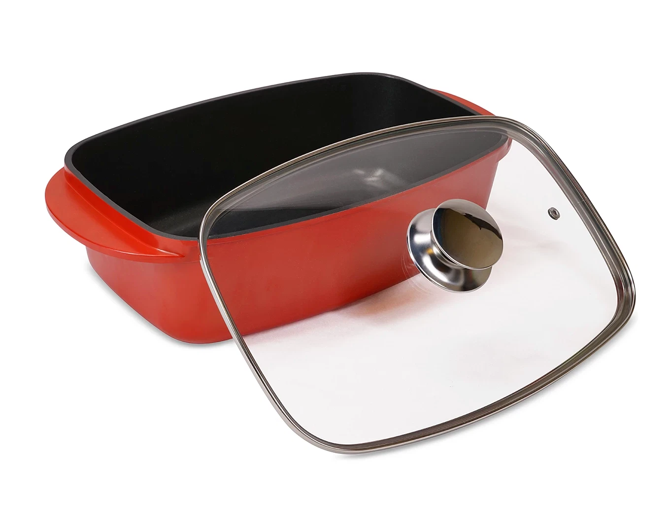 Sedona Pro 5.5-Qt. Aluminum Multi-Purpose Roaster Pan with Lid, Red, Nonstick.