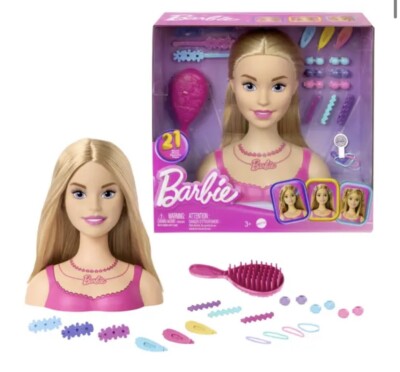 Barbie Doll Styling Head, Blond Hair with 20 Colorful Accessories, Doll Head...