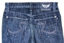 ROCK & REPUBLIC Jeans Men's 34 x 31 HENLEY Boot Cut Dark BLUE Denim Button