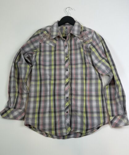 Rock 47 by Wrangler Women’s Embellished Snap Western Shirt Plaid Size M - 第 1/10 張圖片