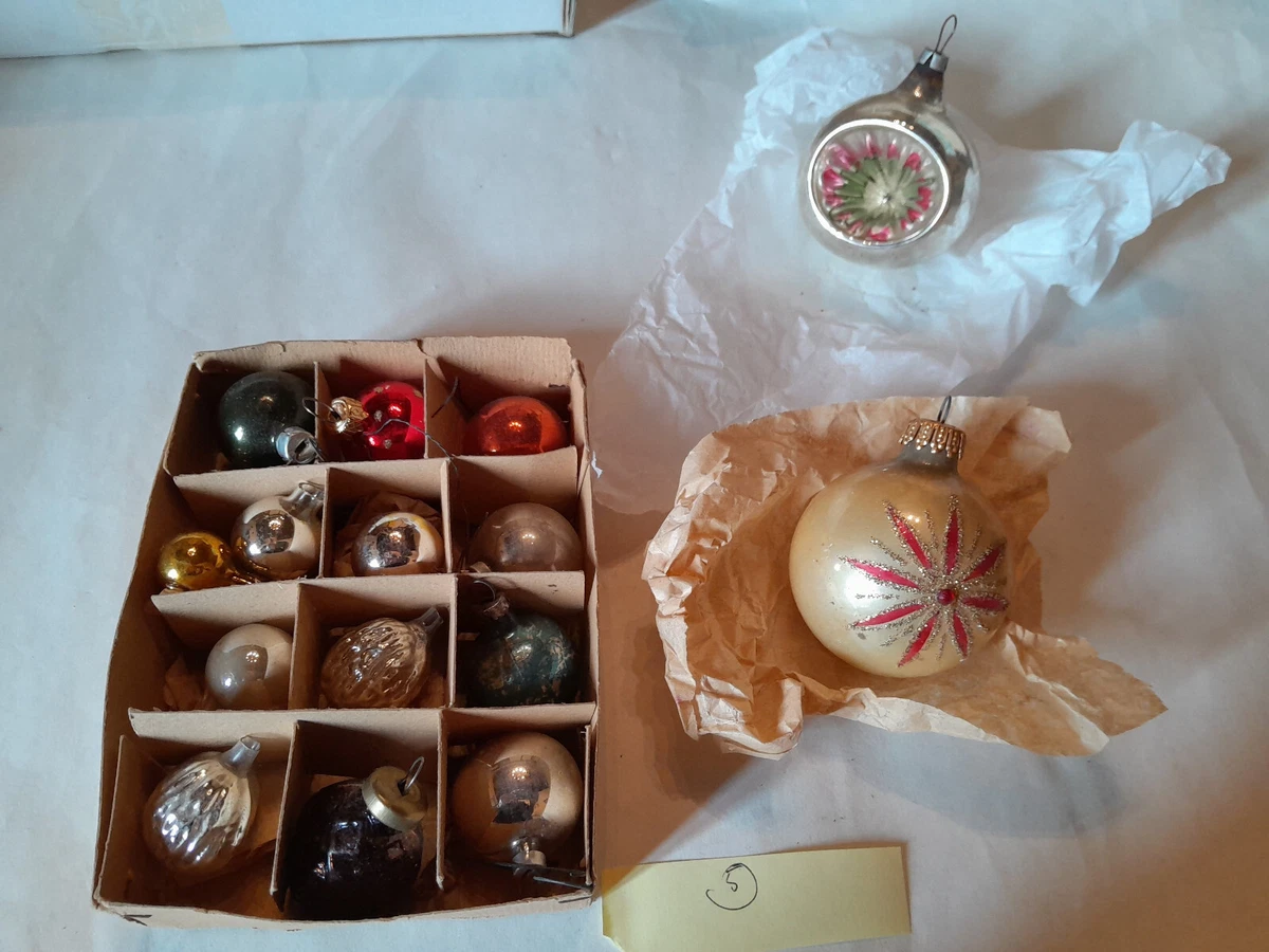 Lot De 4 Boules De Noël Anciennes, Verre Mercurisé églomisé - XIXe-XXe