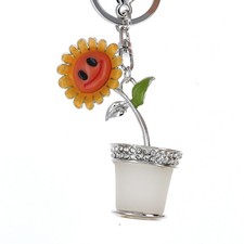 Rhinestone Bling Flower Pot Leaf Smiling Sunflower Keychain Purse Charm Emoji