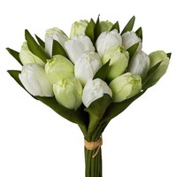 artplants KüNstlicher Strauß Tulpen Dreli, Weiß-GrüN, 30Cm