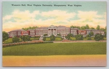 Vintage Linen Postcard Women's Hall WV University Morgantown West VA