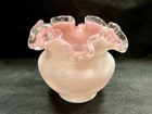 Vintage Fenton Pink Interior Silver Crest Scallop Milk Glass Vase