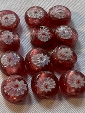 NOS 12 Pieces 12mm Rondelle Disk Handmade Red Millefiori Lampwork Glass Beads
