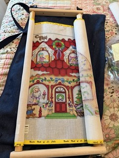 Needlepoint Dream Lot!!!! Hand painted Canvas Stretcher Yarn And Carry Bag!