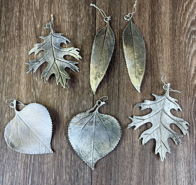 Lot of 6 Tastefully Simple Pewter Leaf Ornament Bay Aspen Oak Leaves