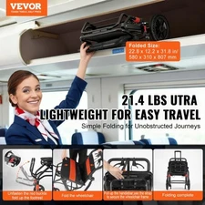 VEVOR Wheelchair, Aluminum Alloy Ultra-Lightweight Transport Chair for Adults, F