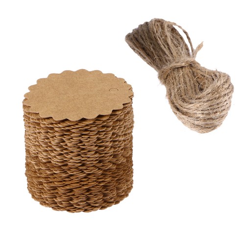100 Pcs DIY Cowhide Card Hanging Tag Round Scalloped Labels Tags Craft Paper - Bild 8 von 11