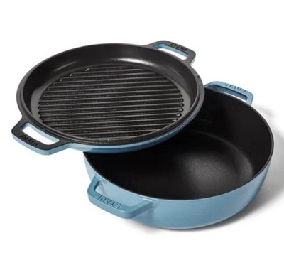 Staub Cast Iron Braiser And Grill,  10in, 3.5qt, Ice Blue