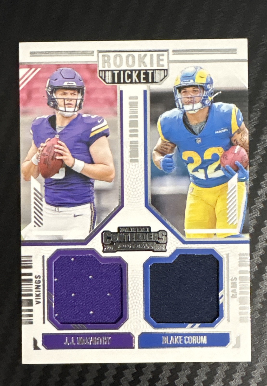 2024 Panini Contenders - Rookie Ticket Dual Swatches J.J. McCarthy, Blake Corum